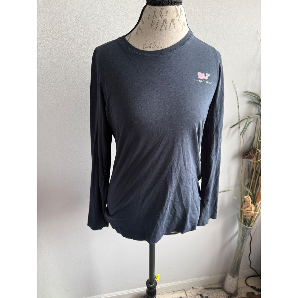 Vineyard Vines Womens Navy Blue Pima Cotton Long Sleeve Whale Logo T-Shirt M